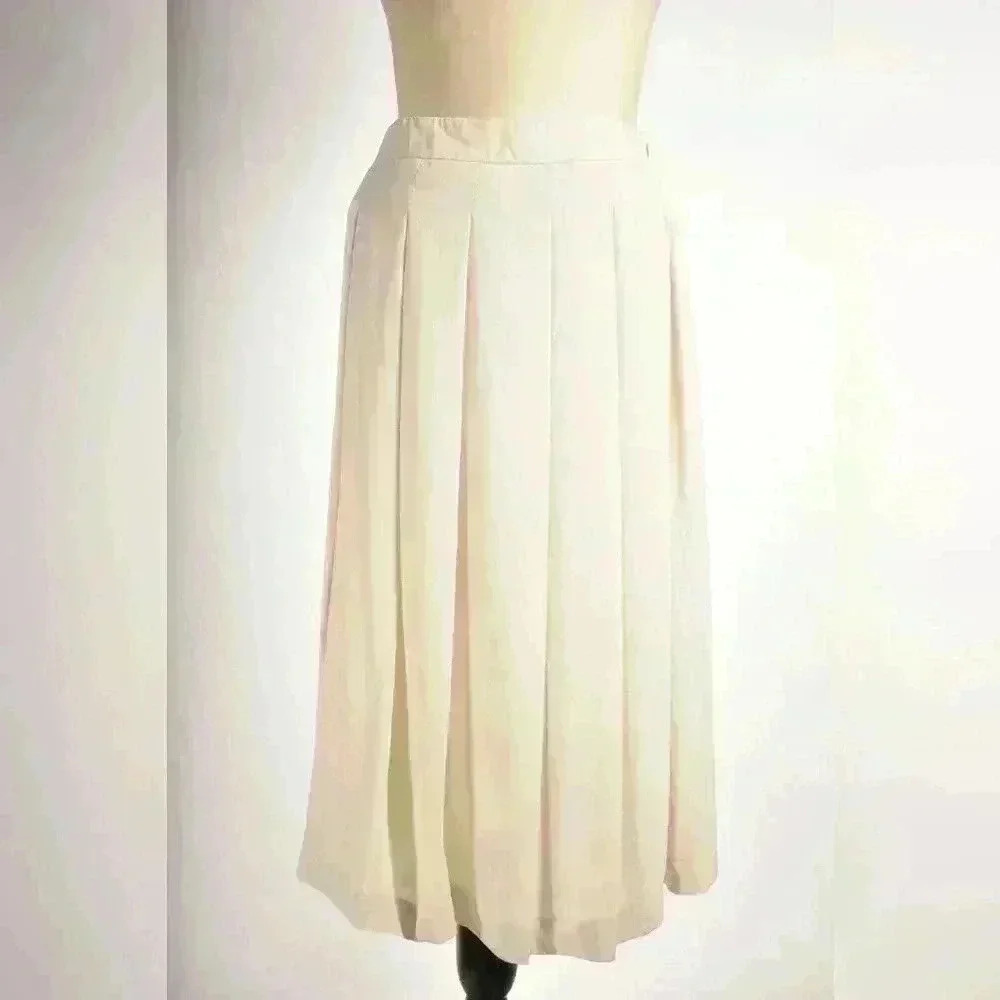 WEEKEND MAX MARA Ivory White  Pleated Silk Knee Length Skirt 8US Medium Italy